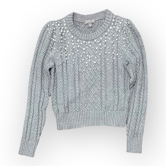 J.Crew Pearl embellished cotton cable-knit sweater XS - Picture 3 of 7
